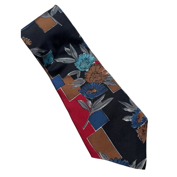 Don Loper Mens Silk Floral Geometric Tie 4" Wide Multicolor - Picture 1 of 5